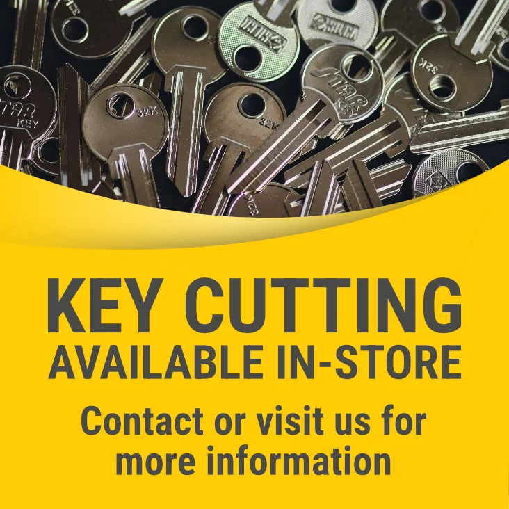 Key cutting service available in-store. Contact or visit us for more information.